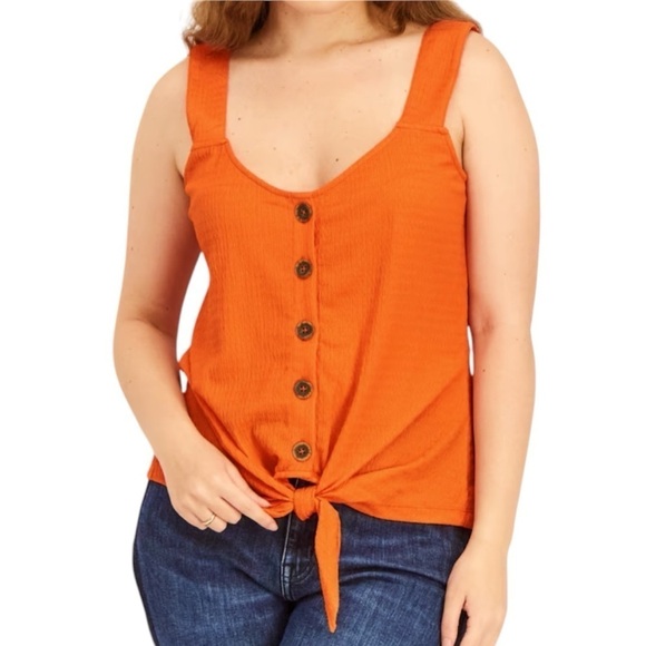 Sanctuary Tops - NWT SANCTUARY Orange Textured Button Front Tie Waist Tank Top Size Small